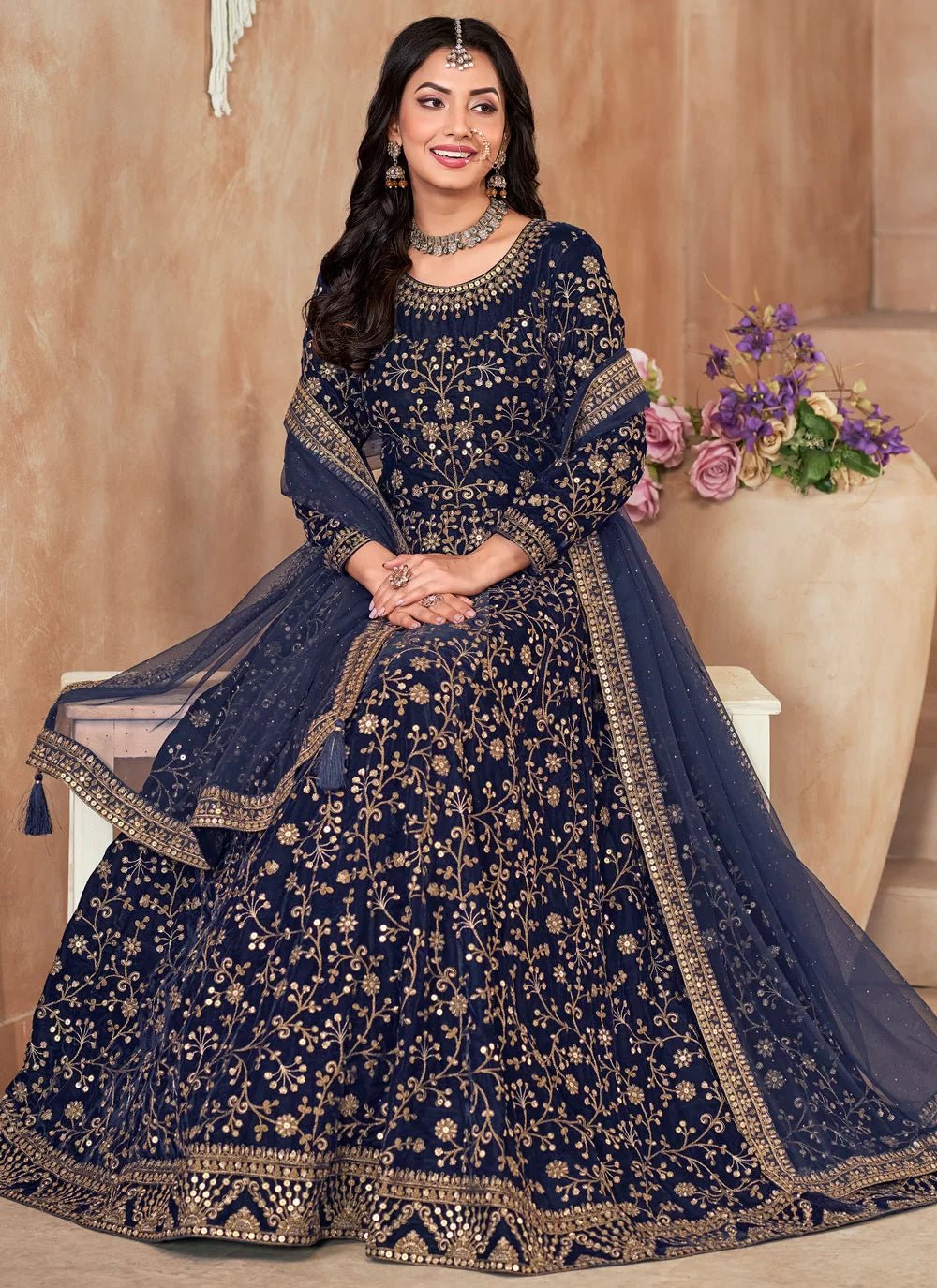 Stunning Floral Blue TWV - Indian Dress House 786