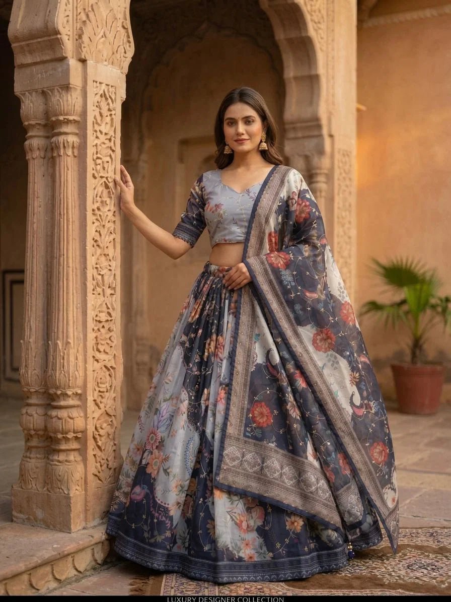 Stunning Floral Blue ZNL - Indian Dress House 786