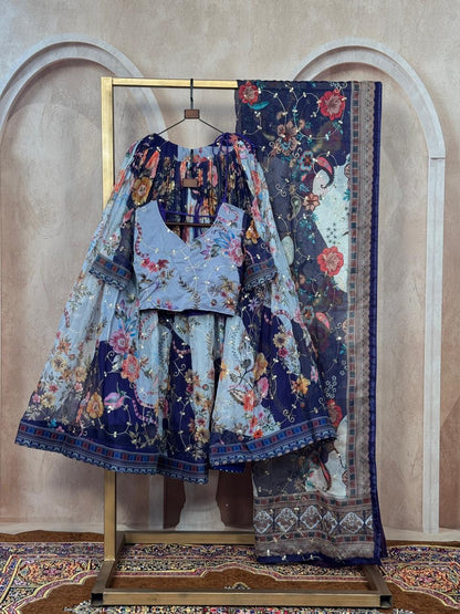 Stunning Floral Blue ZNL - Indian Dress House 786