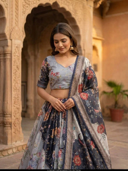 Stunning Floral Blue ZNL - Indian Dress House 786