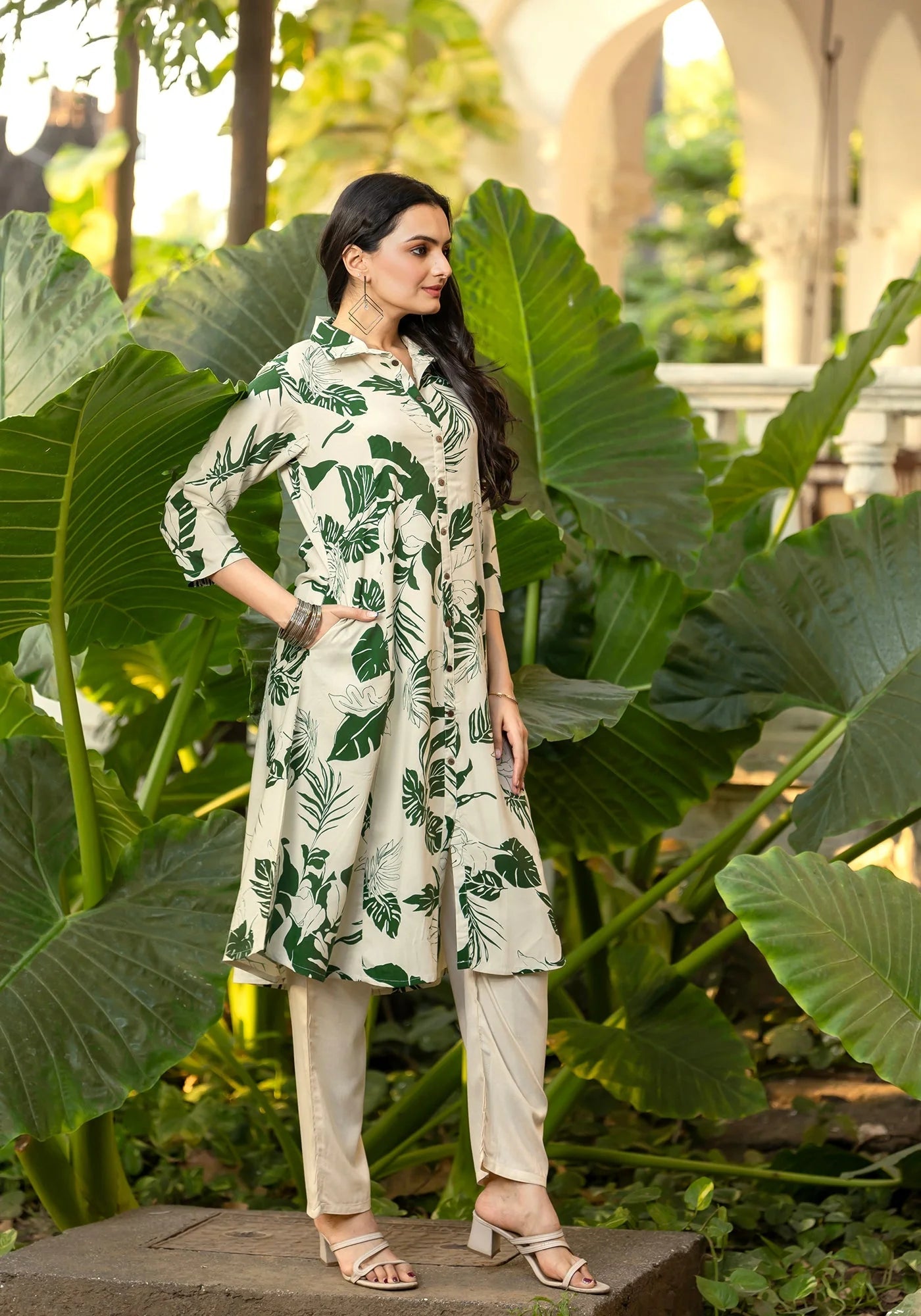 Stunning Floral Cream & Green ZAL 1008 FVD - Indian Dress House 786