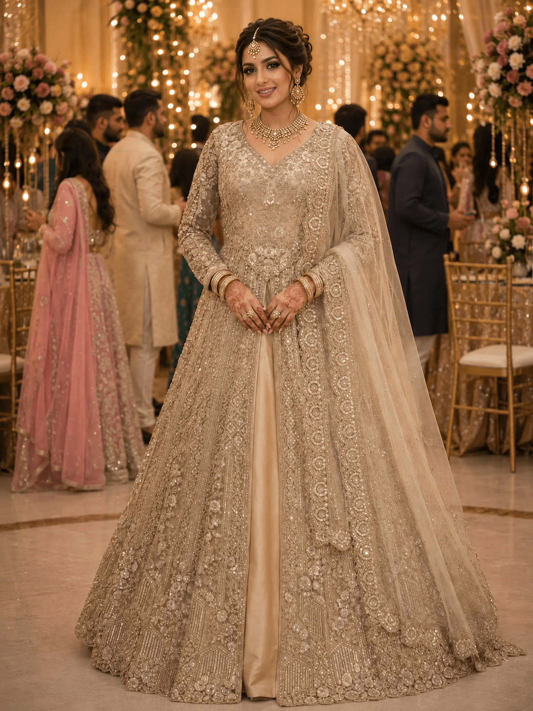Stunning Floral Gold MBDL - Indian Dress House 786