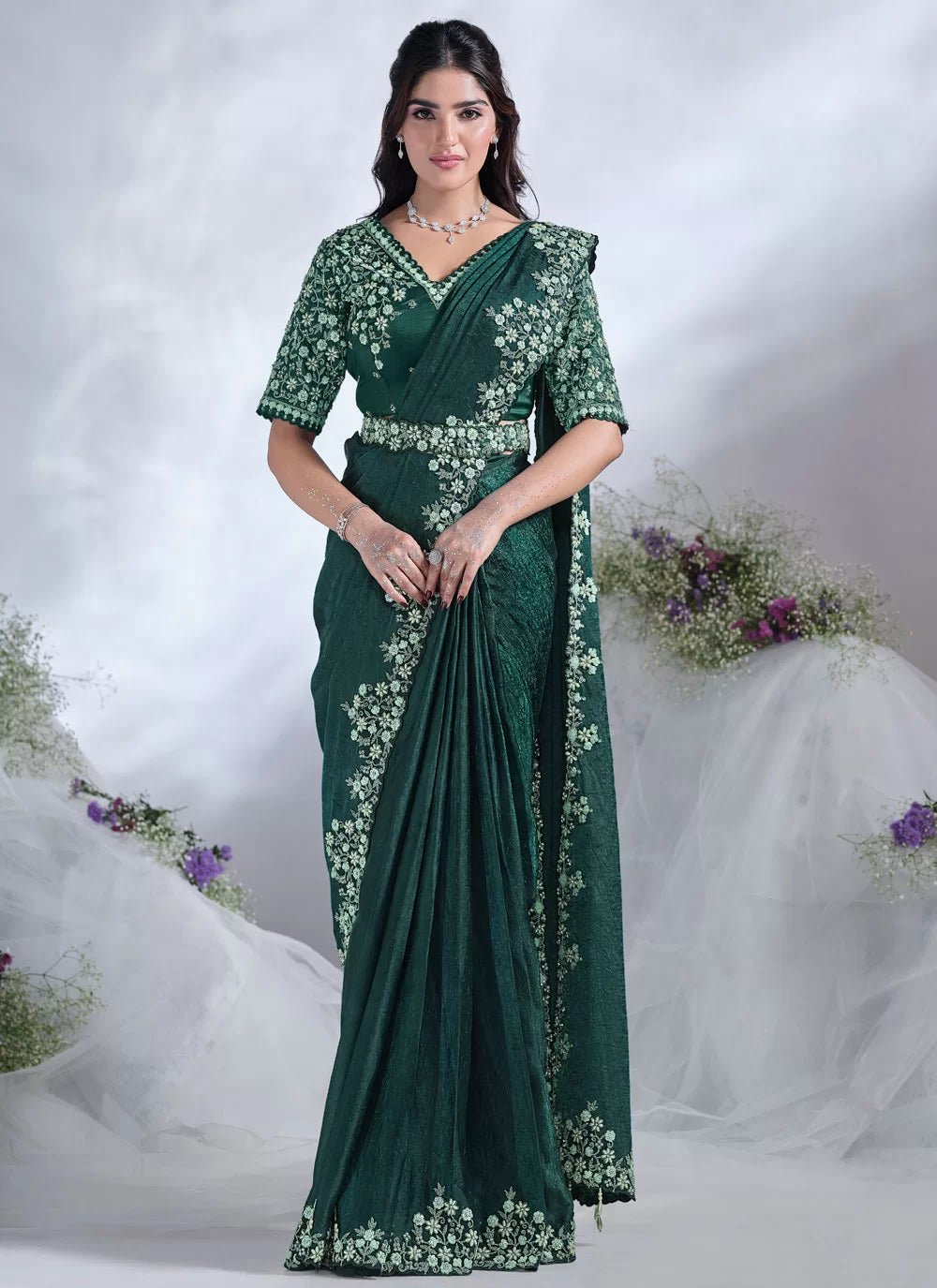 Stunning Floral Green MHSA - Indian Dress House 786