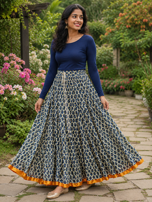 Stunning Floral OFW Blue Skirt - Indian Dress House 786