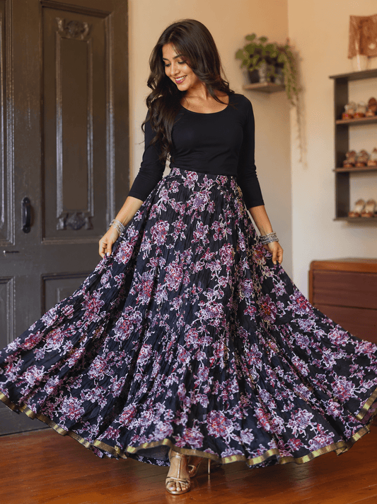 Stunning Floral P Black Skirts - Indian Dress House 786