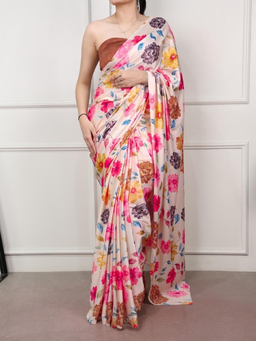 Stunning Floral Pink MC YNF Saree - Indian Dress House 786