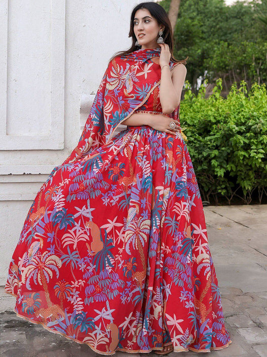 Stunning Floral Red Orange Multi Color JGL - Indian Dress House 786
