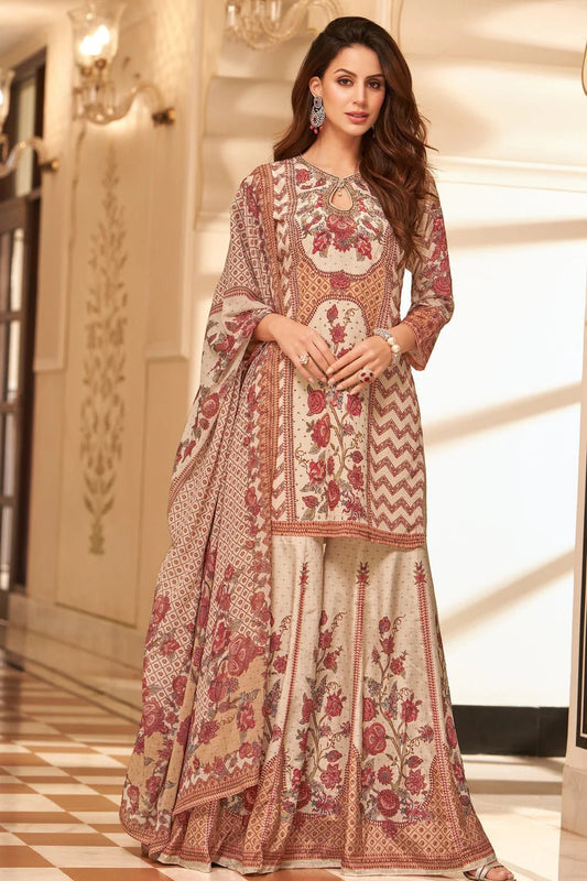 Stunning Floral Rose Beige SHIV - Indian Dress House 786