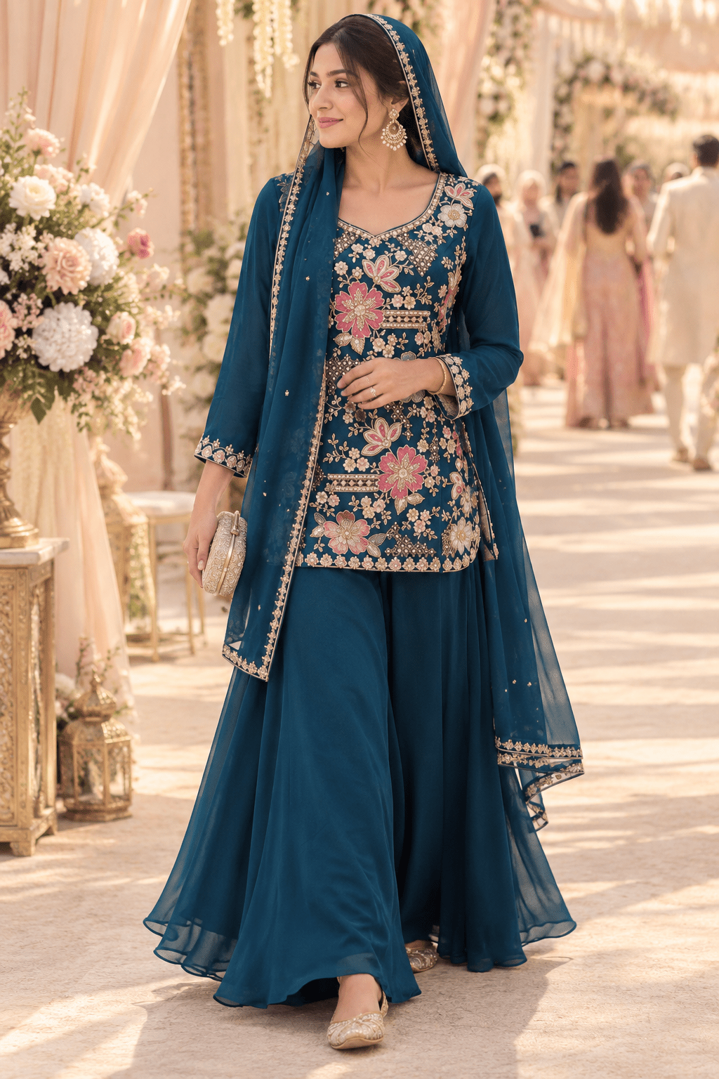 Stunning Floral Short T Plazzo DPL - Indian Dress House 786