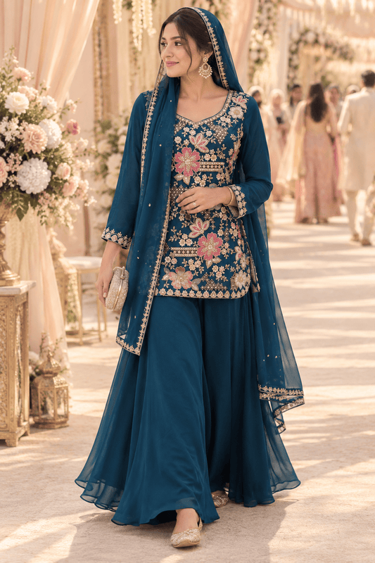 Stunning Floral Short T Plazzo DPL - Indian Dress House 786