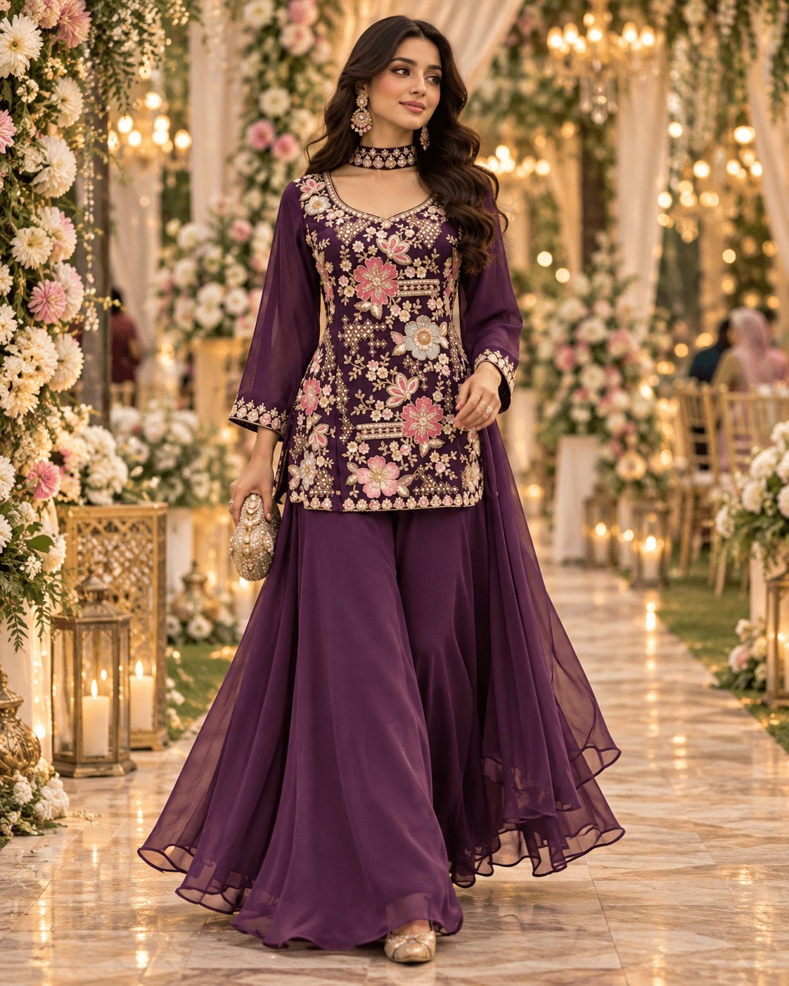 Stunning Floral Short T Plazzo DPL - Indian Dress House 786