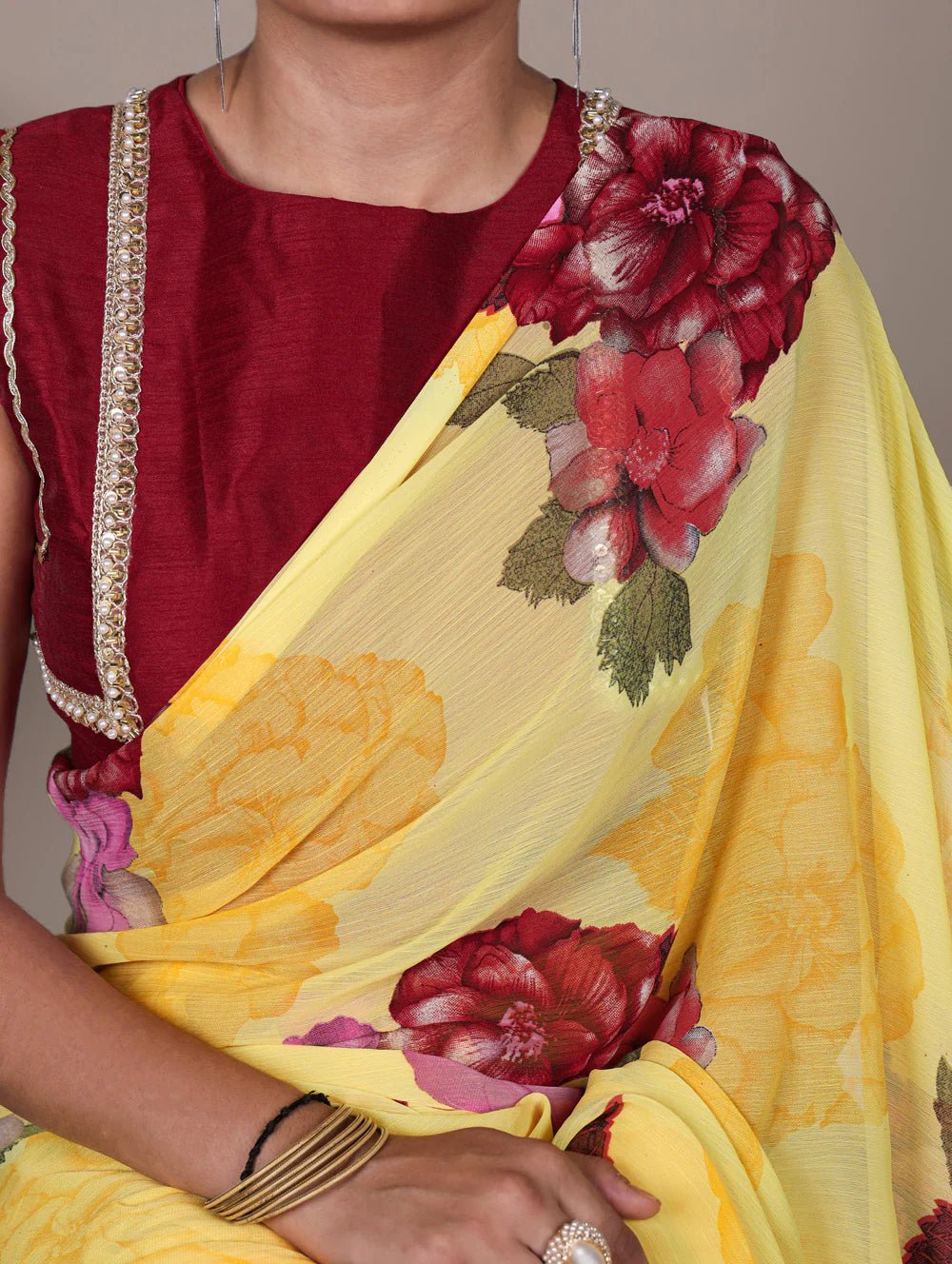 Stunning Floral Yellow YNF Saree - Indian Dress House 786