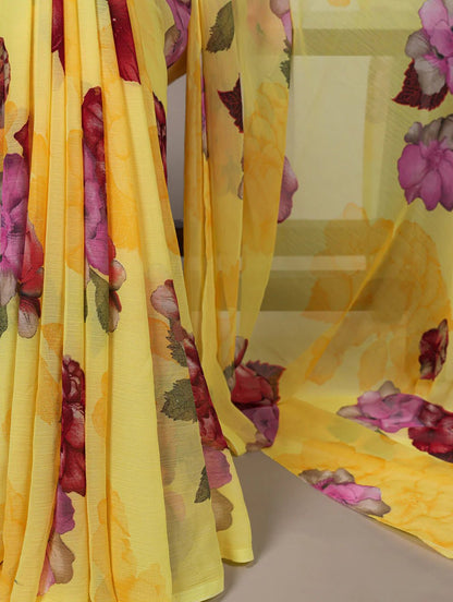 Stunning Floral Yellow YNF Saree - Indian Dress House 786