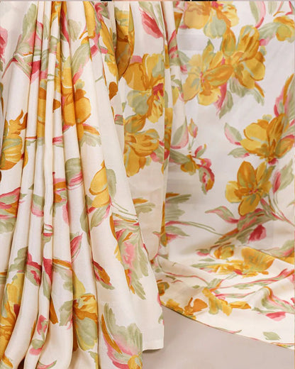 Stunning Floral Yellow YNF Saree - Indian Dress House 786