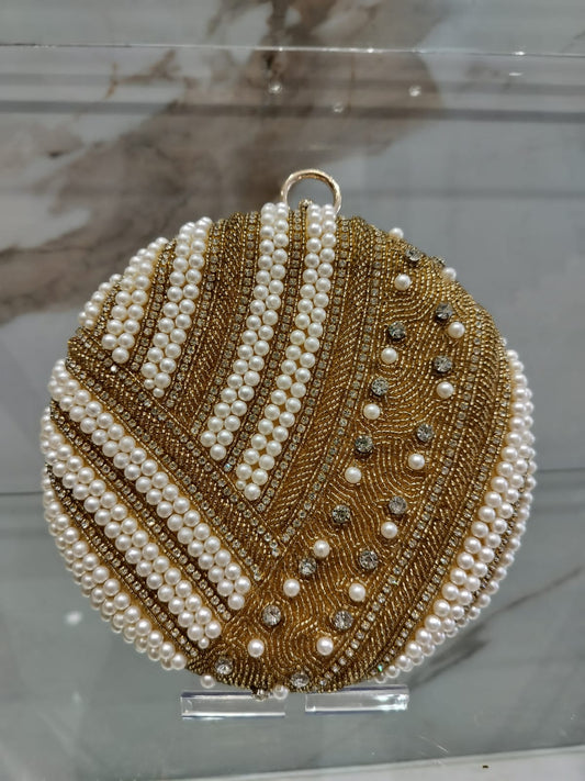 Stunning Gold & Pearl Beaded Clutch CFB - Indian Dress House 786