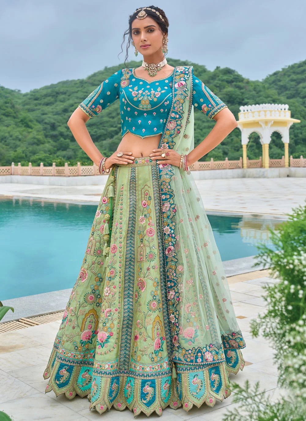 Stunning Green & Blue ANARL. - Indian Dress House 786