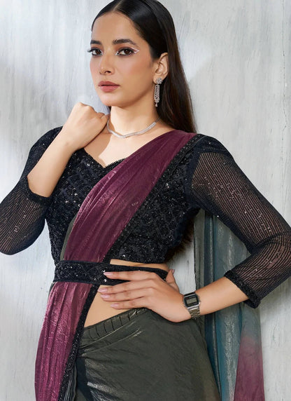 Stunning Grey & Purple TT MNS Saree - Indian Dress House 786