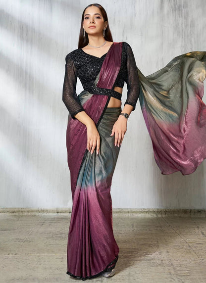 Stunning Grey & Purple TT MNS Saree - Indian Dress House 786