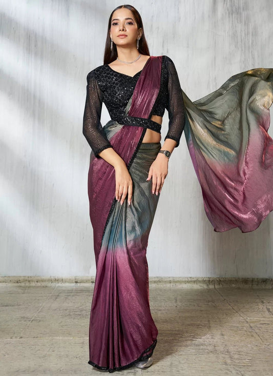 Stunning Grey & Purple TT MNS Saree - Indian Dress House 786
