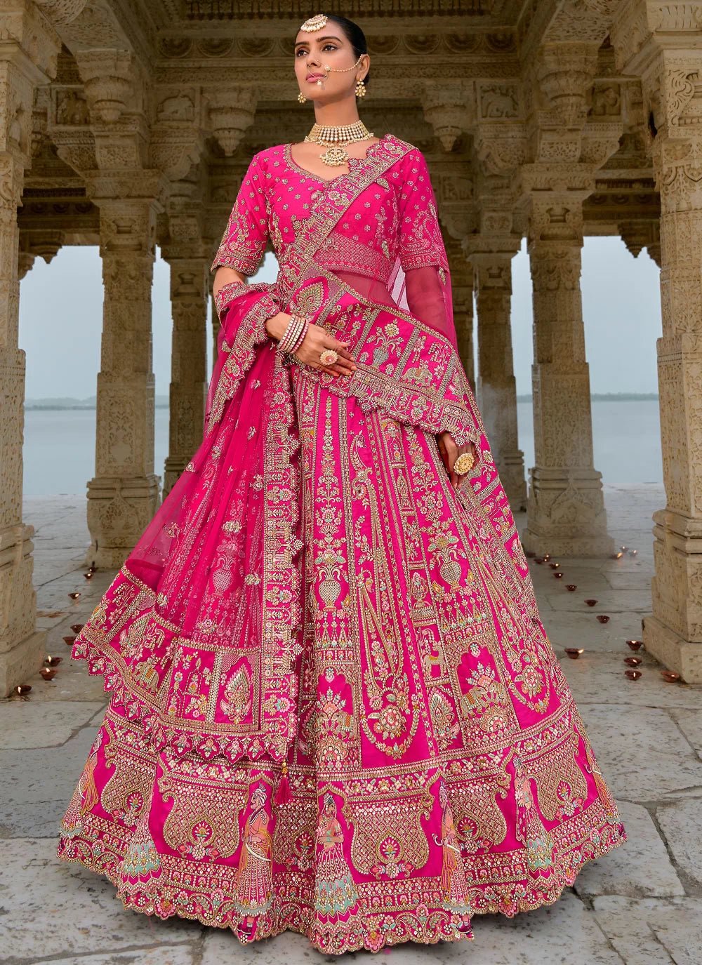 Stunning Heavy Bridal Pink & Red ANARL - Indian Dress House 786