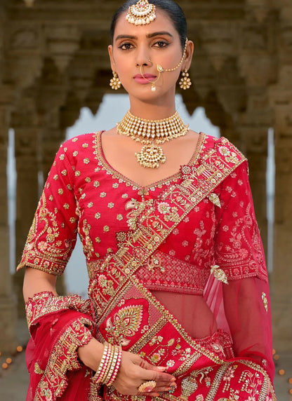 Stunning Heavy Bridal Pink & Red ANARL - Indian Dress House 786