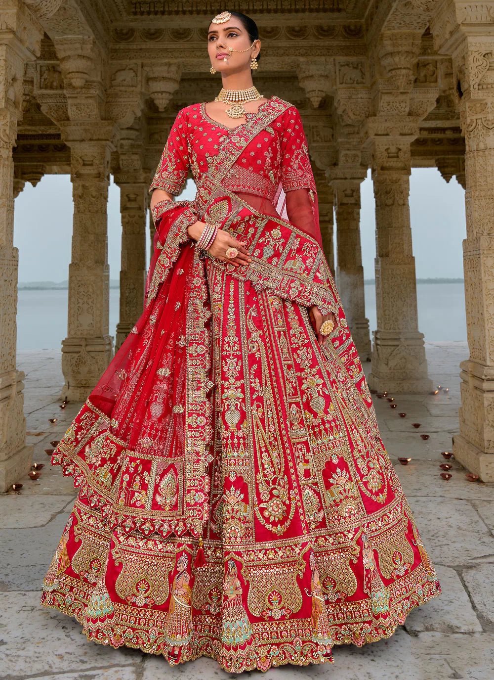 Stunning Heavy Bridal Pink & Red ANARL - Indian Dress House 786