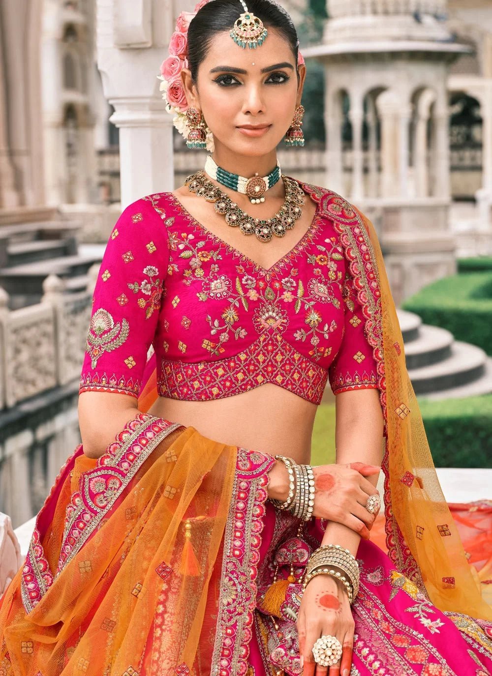 Stunning Hot Pink & Orange ABCL - Indian Dress House 786