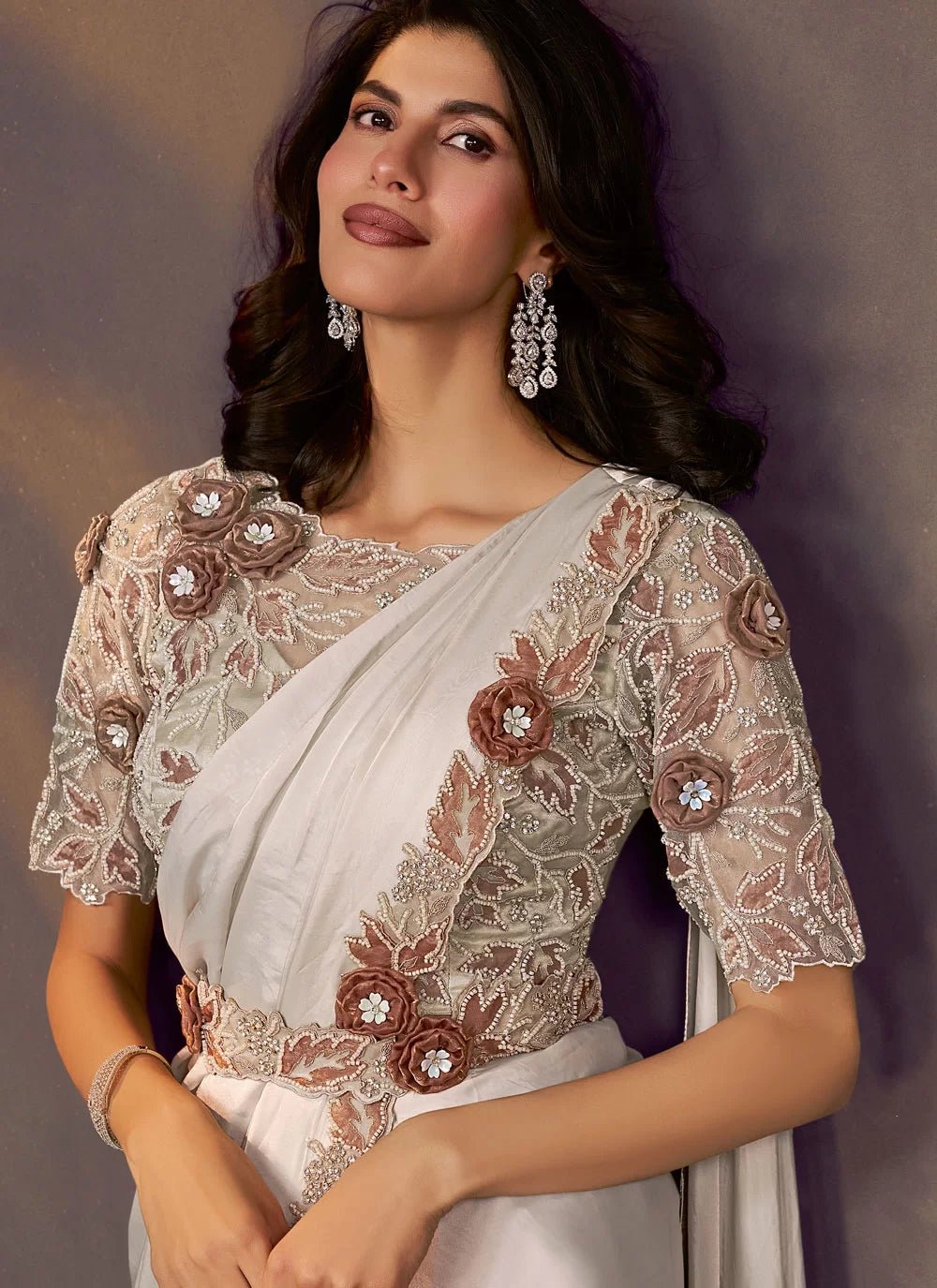 Stunning Ivory Metallic MHC SAREE - Indian Dress House 786