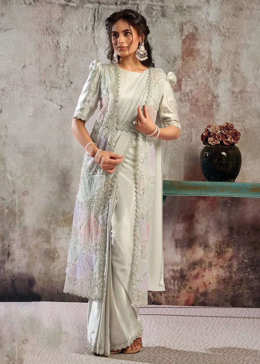 Stunning Ivory MHSS Saree - Indian Dress House 786