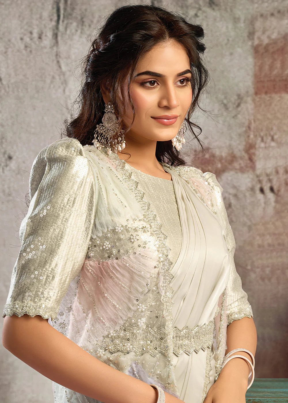 Stunning Ivory MHSS Saree - Indian Dress House 786