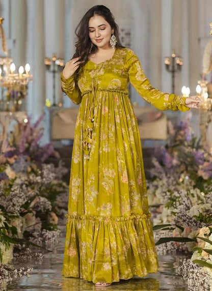 Stunning Lime Green Floral LC 102 FVD - Indian Dress House 786