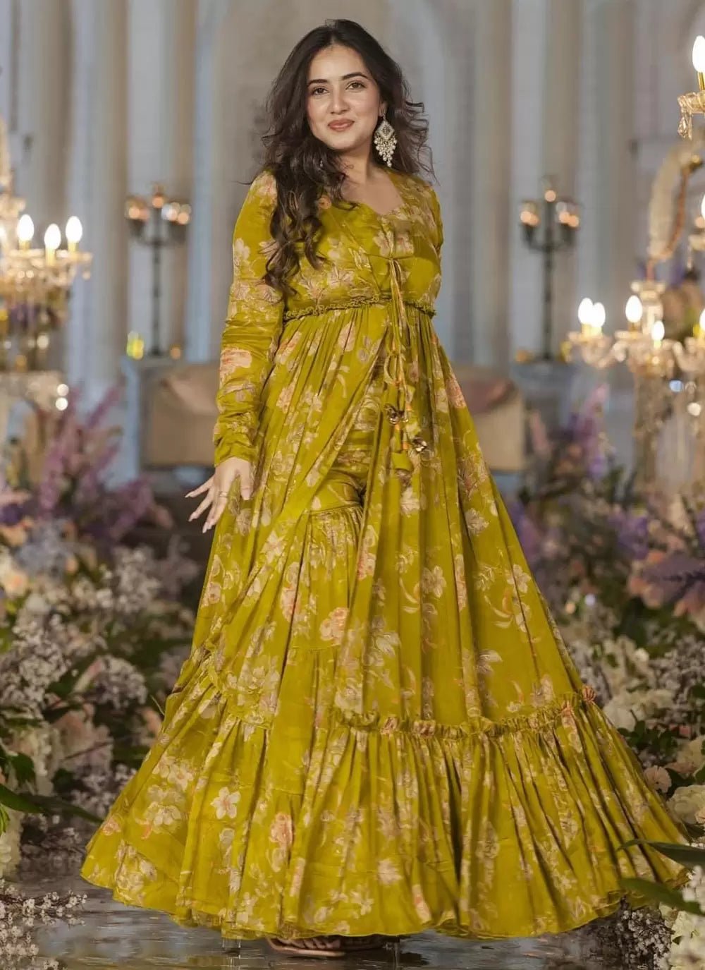 Stunning Lime Green Floral LC 102 FVD - Indian Dress House 786