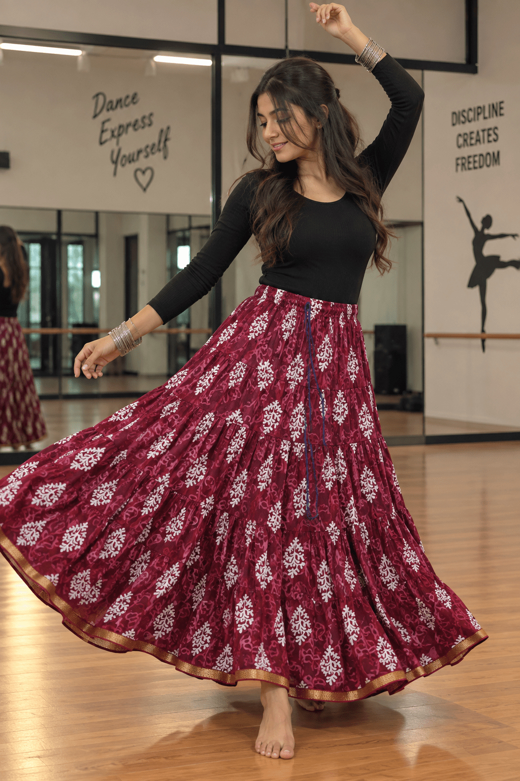 Stunning Maroon Floral P Skirt - Indian Dress House 786