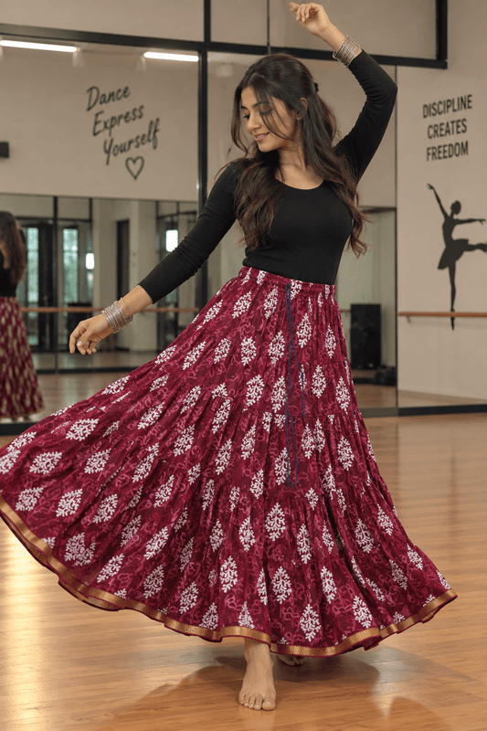 Stunning Maroon Floral P Skirt - Indian Dress House 786