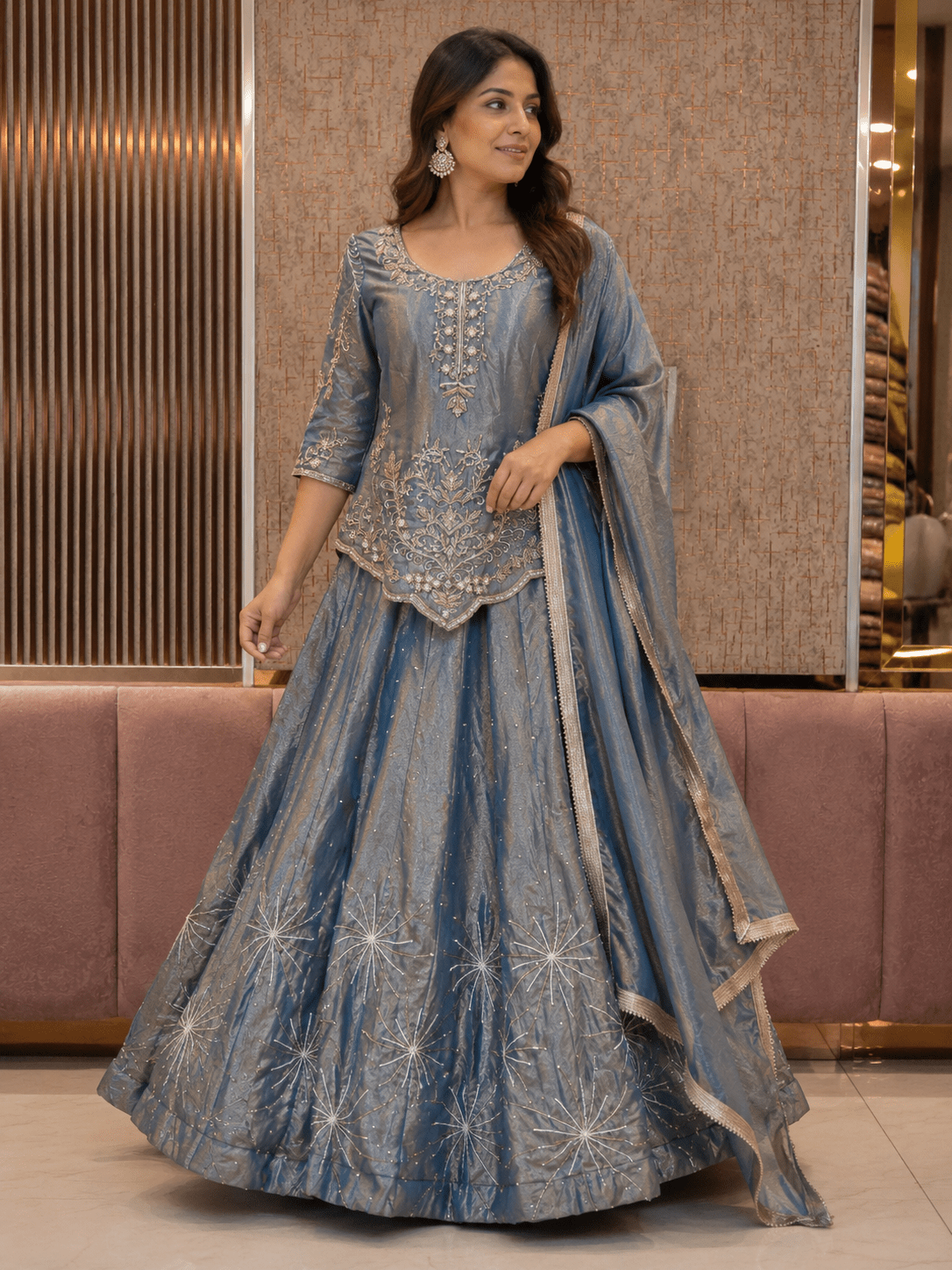Stunning Metallic Blue PSC - Indian Dress House 786