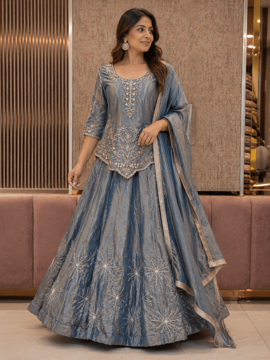 Stunning Metallic Blue PSC - Indian Dress House 786