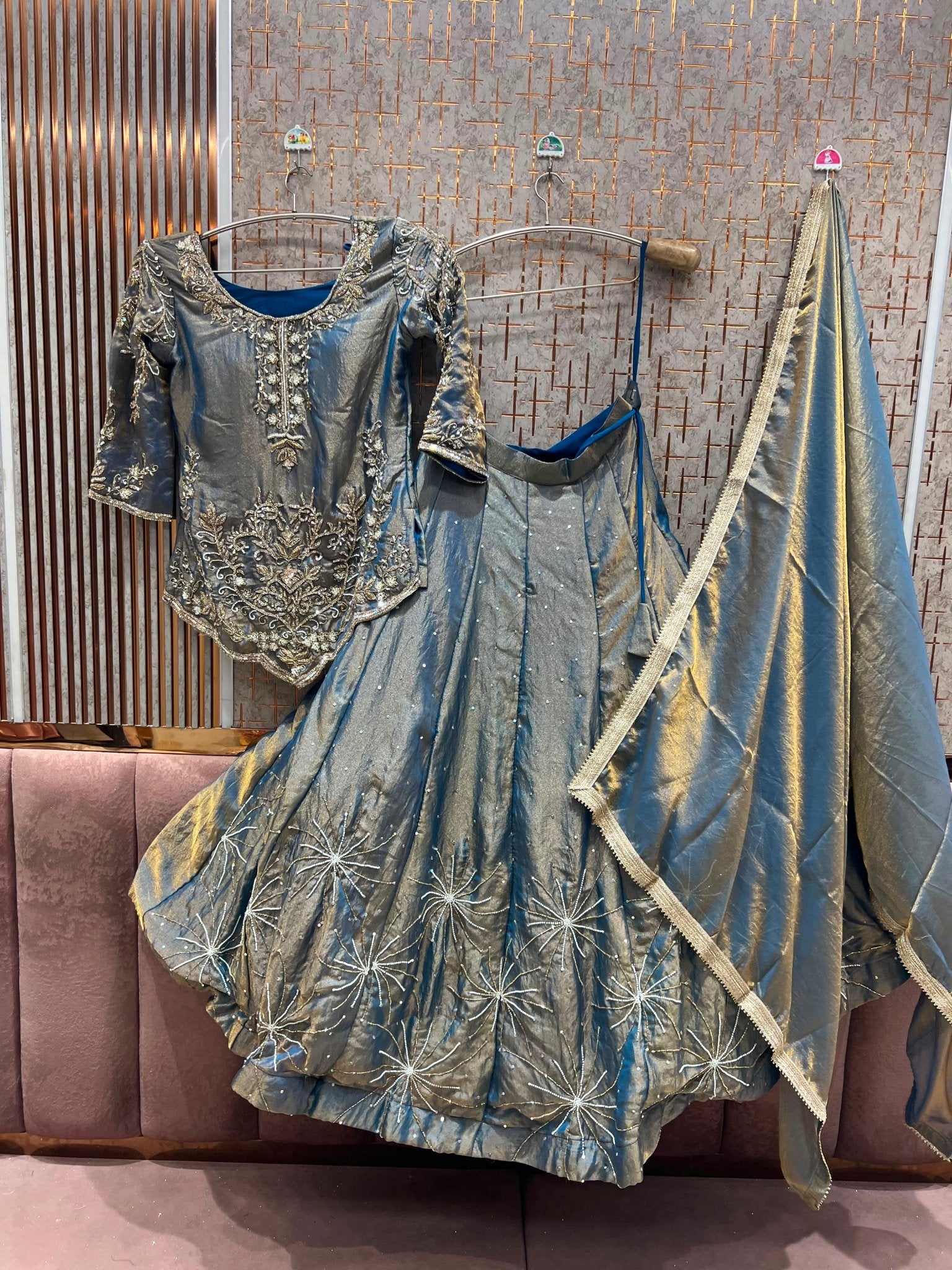 Stunning Metallic Blue PSC - Indian Dress House 786