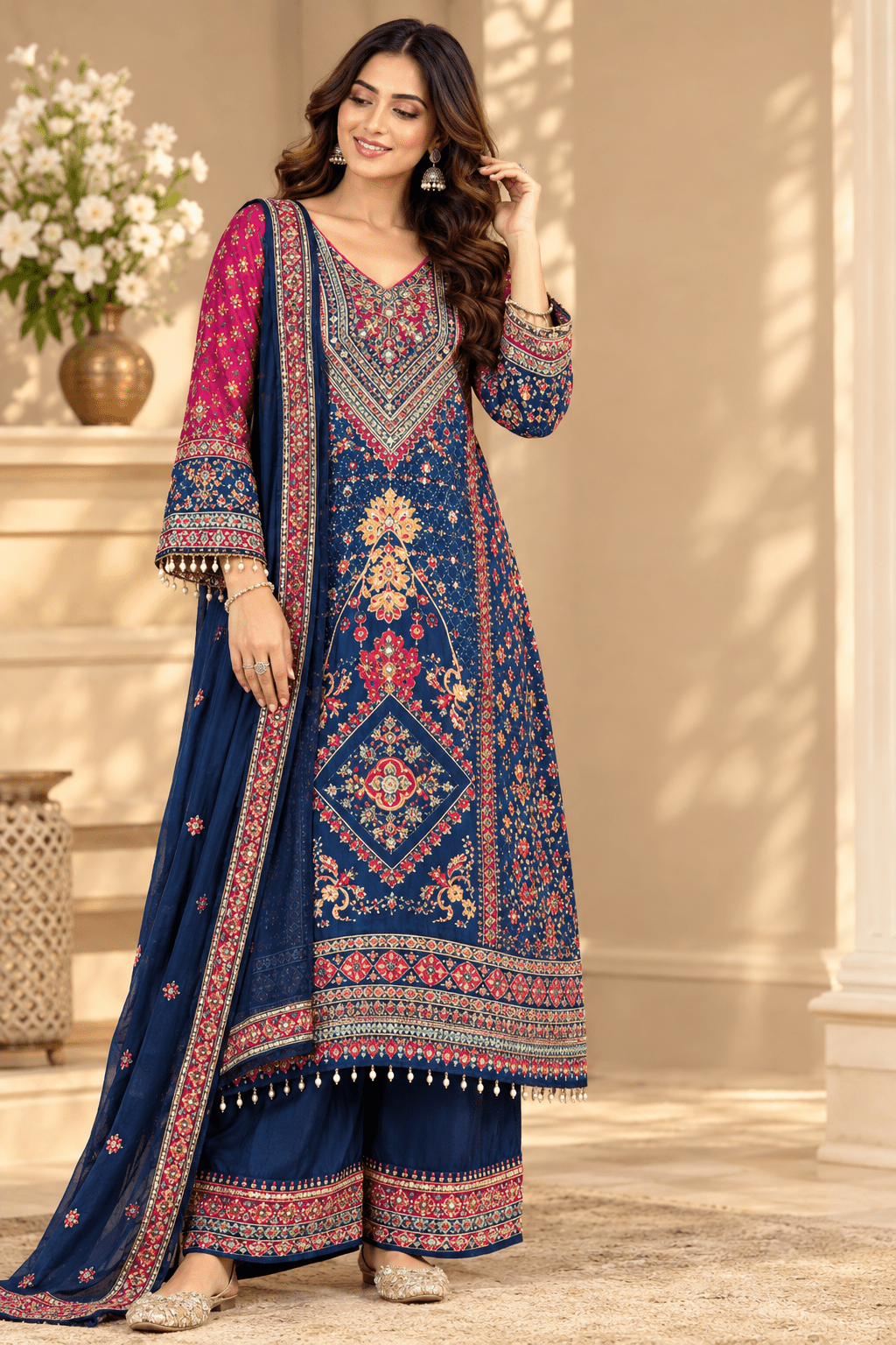 Stunning Midnight Blue & Pink BHMC - Indian Dress House 786