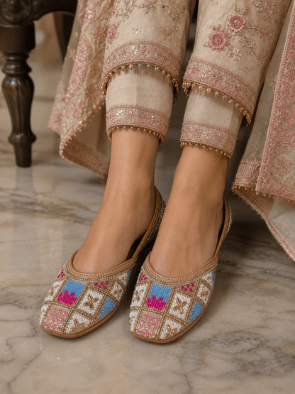 Stunning Multi Color Gold Jutti - Indian Dress House 786