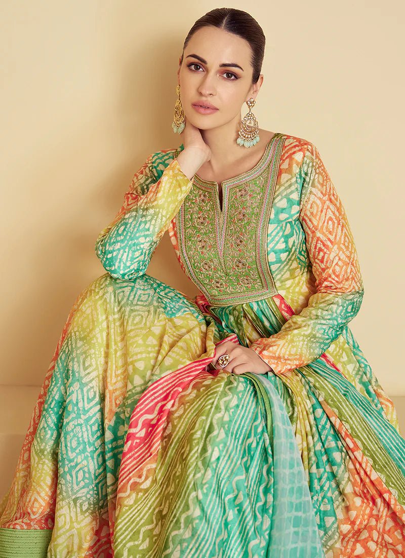 Stunning Multi Color Sea Green GKV - Indian Dress House 786