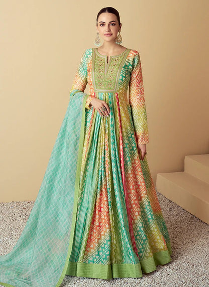 Stunning Multi Color Sea Green GKV - Indian Dress House 786