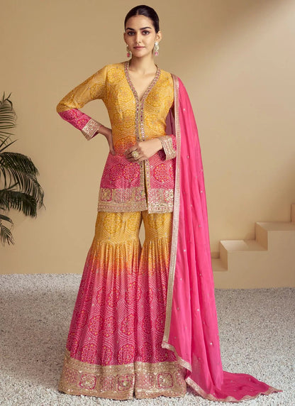 Stunning Multi Color Yellow & Pink GKFS - Indian Dress House 786