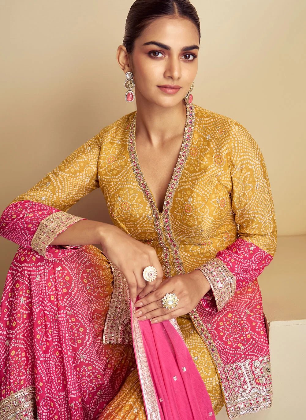 Stunning Multi Color Yellow & Pink GKFS - Indian Dress House 786