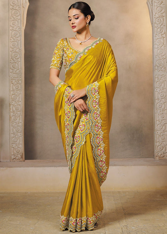 Stunning Mustard MHR Saree - Indian Dress House 786