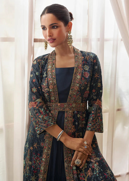 Stunning Night Blue Floral SYKJ - Indian Dress House 786