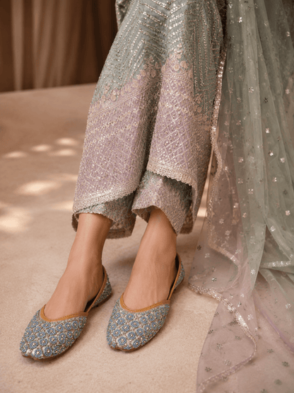 Stunning Night Grey Blue Jutti - Indian Dress House 786