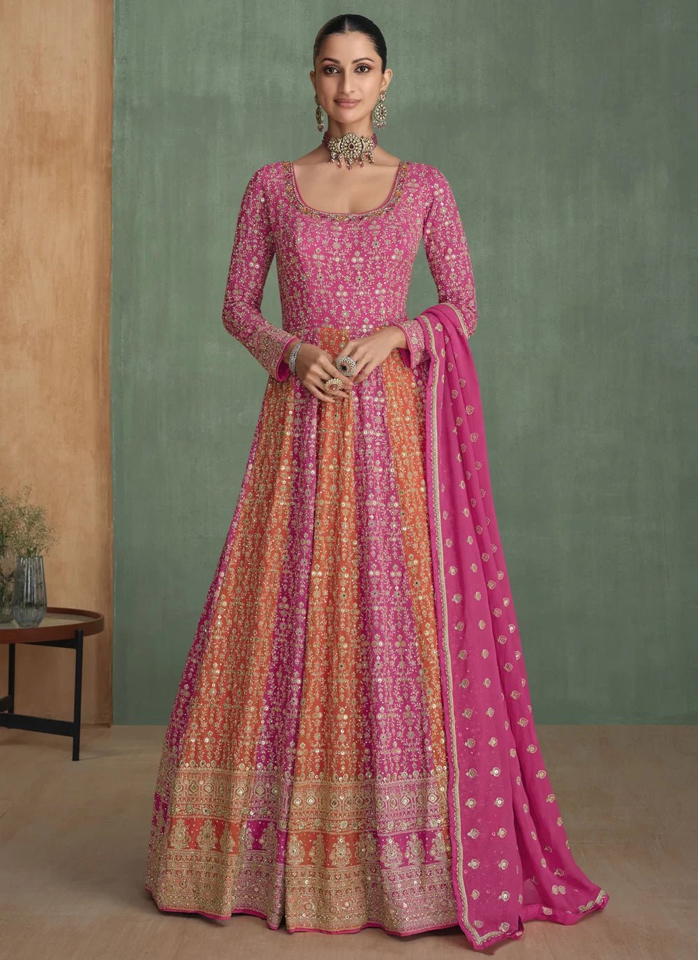 Stunning Orange & Pink SYRA - Indian Dress House 786