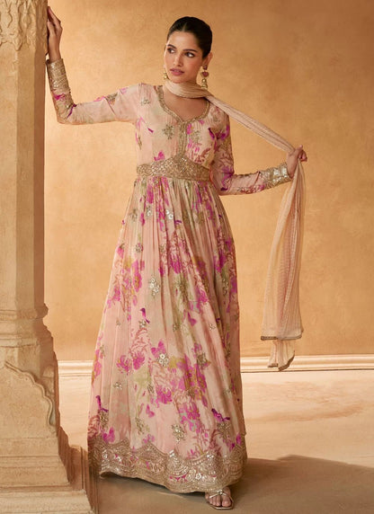 Stunning Peachy Pink Floral Floral SYNJ - Indian Dress House 786