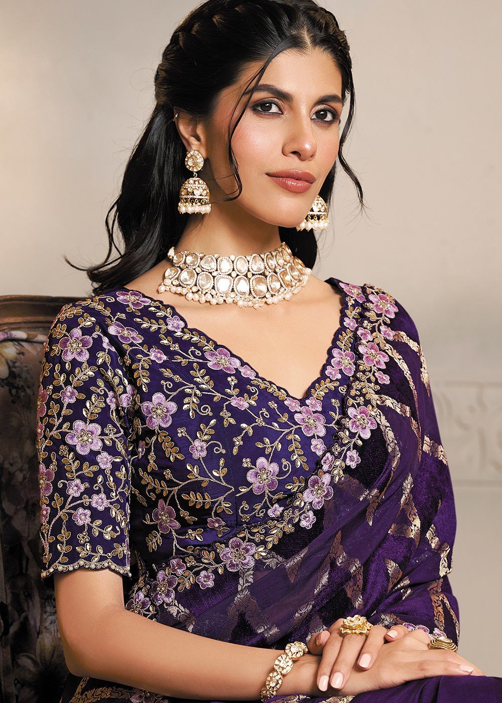 Stunning Purple Floral MHR Saree - Indian Dress House 786