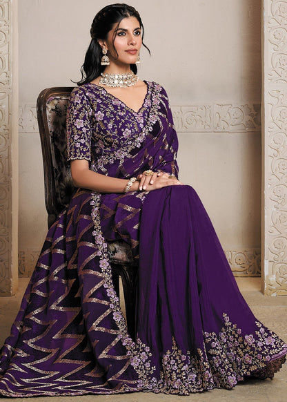 Stunning Purple Floral MHR Saree - Indian Dress House 786